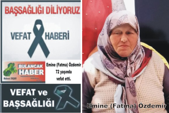 Emine Fatma Ozdemir 72 Yasinda Vefat Etti Bulancak Haber